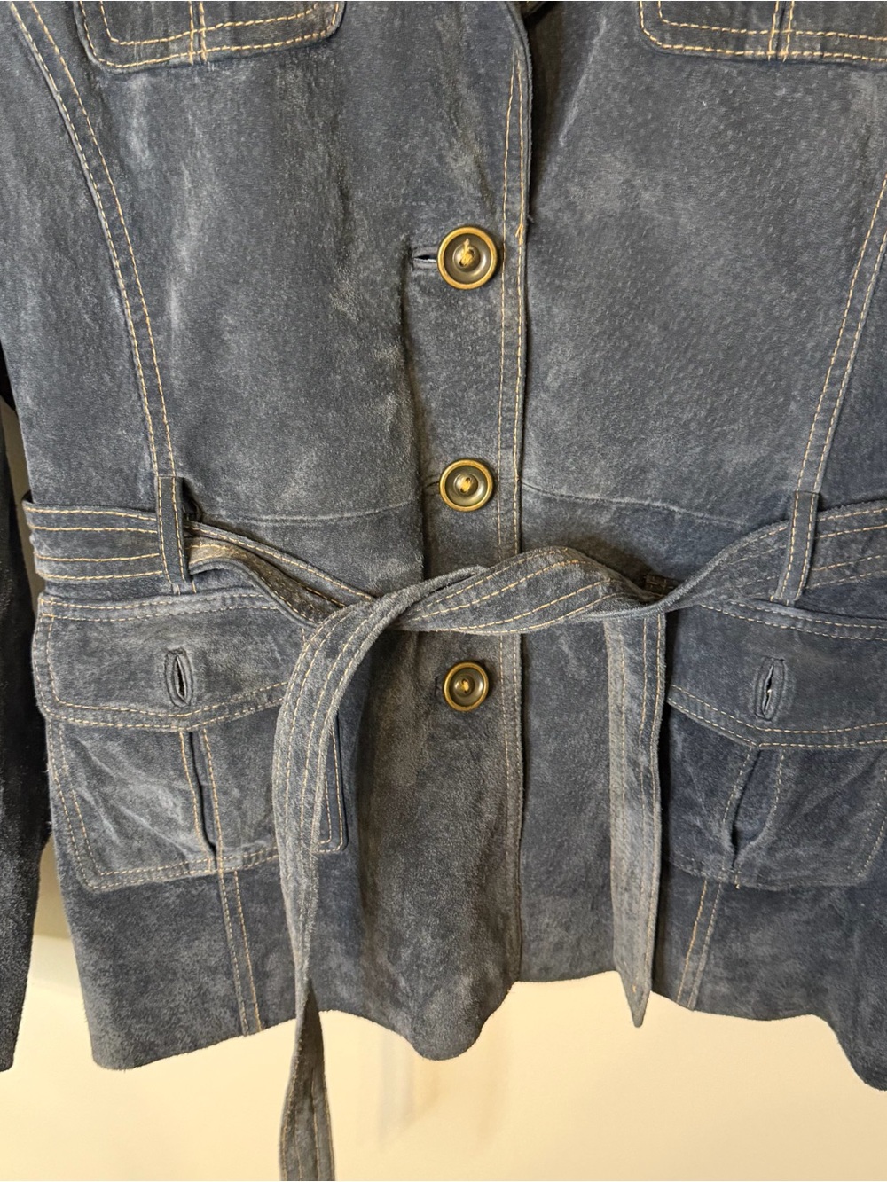 Wilsons Leather Genuine Suede Belted Safari Jacket Blue Women’s XL Coat Winter - Picture 3 of 13